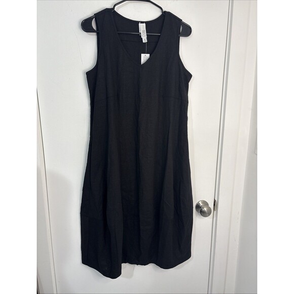 NWT Black Linen Blend Jumper Oversized Pockets Lagenlook Medium - Picture 1 of 9